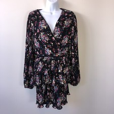 Dee Elly Women’s Floral Pleated Mini Dress Puff Sleeve Smocked Waist Size Large