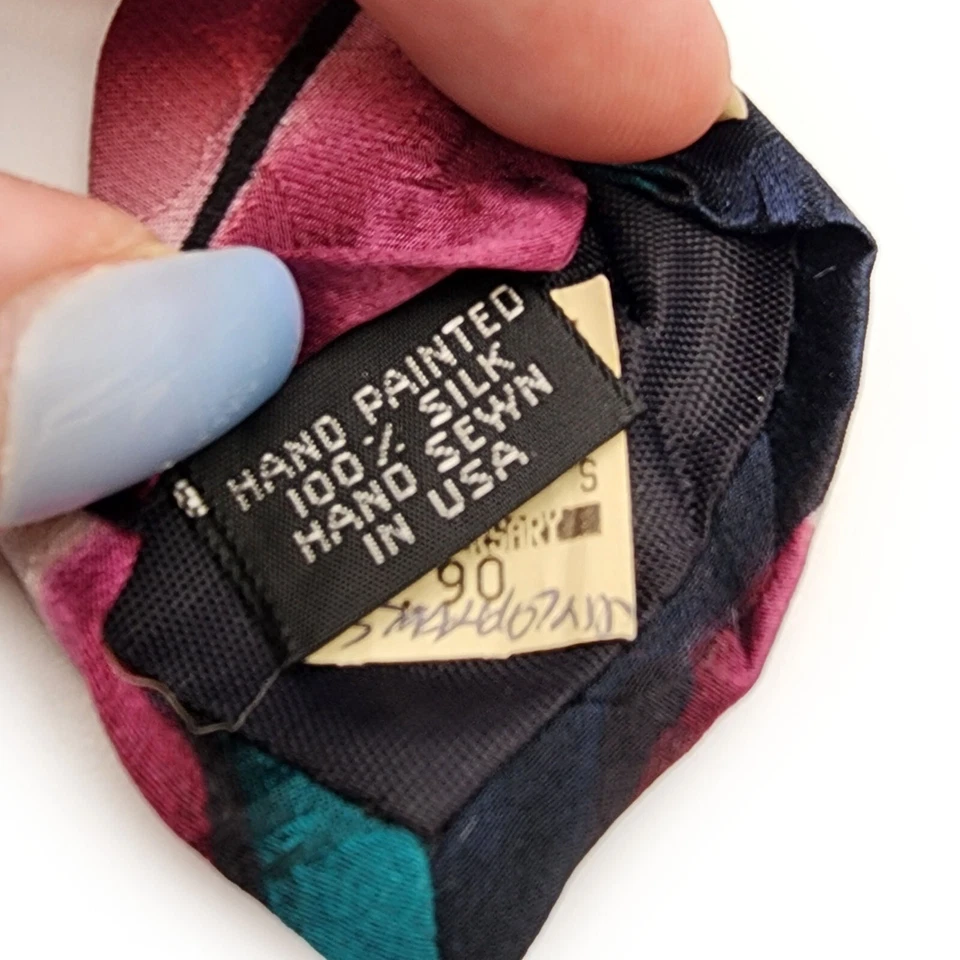 Corbata Robert Daskal pintada a mano 100 % seda firmada por artista abstracta cosida a mano Foto 4 de 4