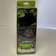 tmnt 3 pair crew socks fits shoe size 8-12 new