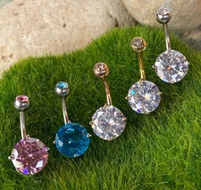 1pc Double Gemmed Round CZ Gem Prong Set Solitaire Belly Ring Navel Naval