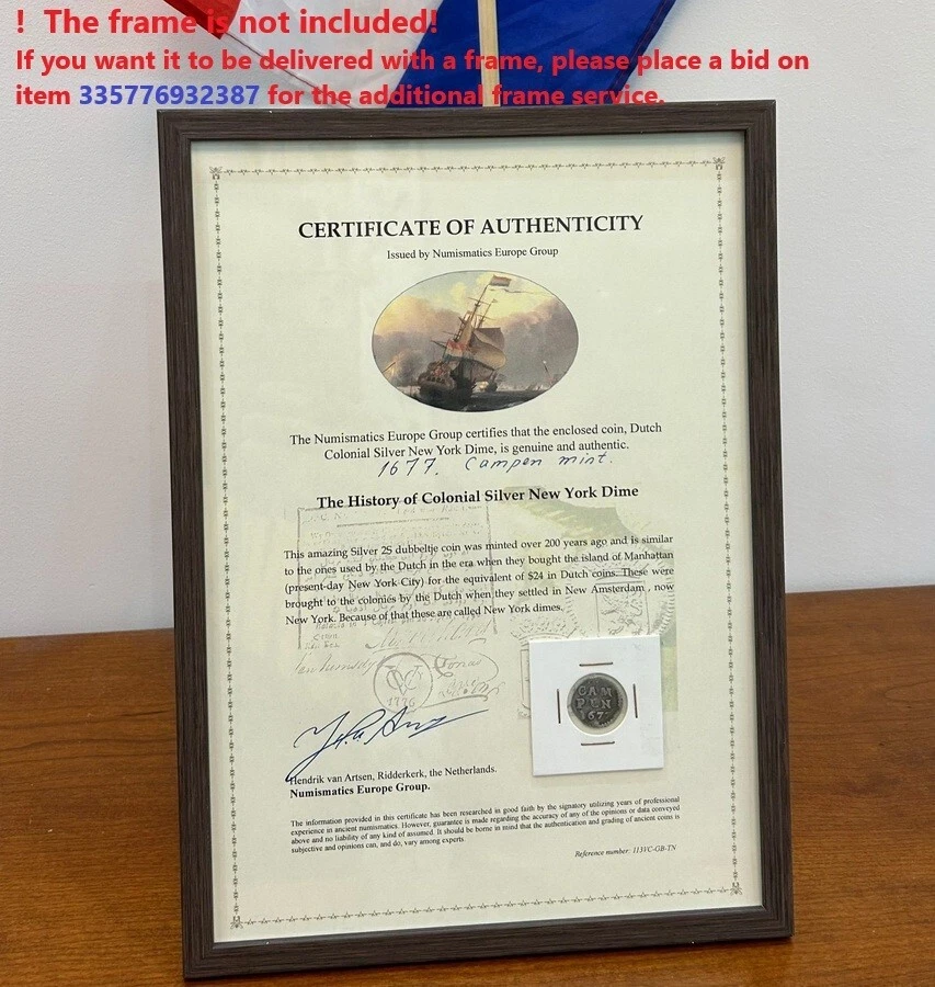 Moneda de diez centavos Utrecht de plata colonial holandesa antigua colonial de Nueva York con certificado de autenticidad 1789 como nueva moneda de diez centavos de león Foto 4 de 4