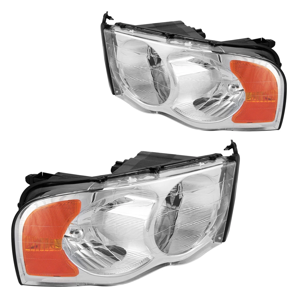 Faros transparentes ámbar Assemby cromados para Dodge Ram 1500 2500 3500 2002-2005 Foto 3 de 4