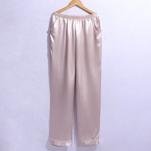 Men Satin Trousers Pants Pajama Bottom Faux Silk Sleepwear Lounge Casual Leisure - Picture 5 of 18