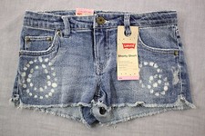 LEVIS Girls Blue Print Adjustable Waist Stretch Denim Shorty Shorts NWT 12 Reg