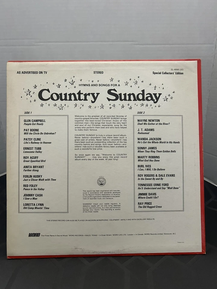 Country Sunday LP 1973 Capitol Special Markets SL-6895 Vinyl Record - Image 2 of 4