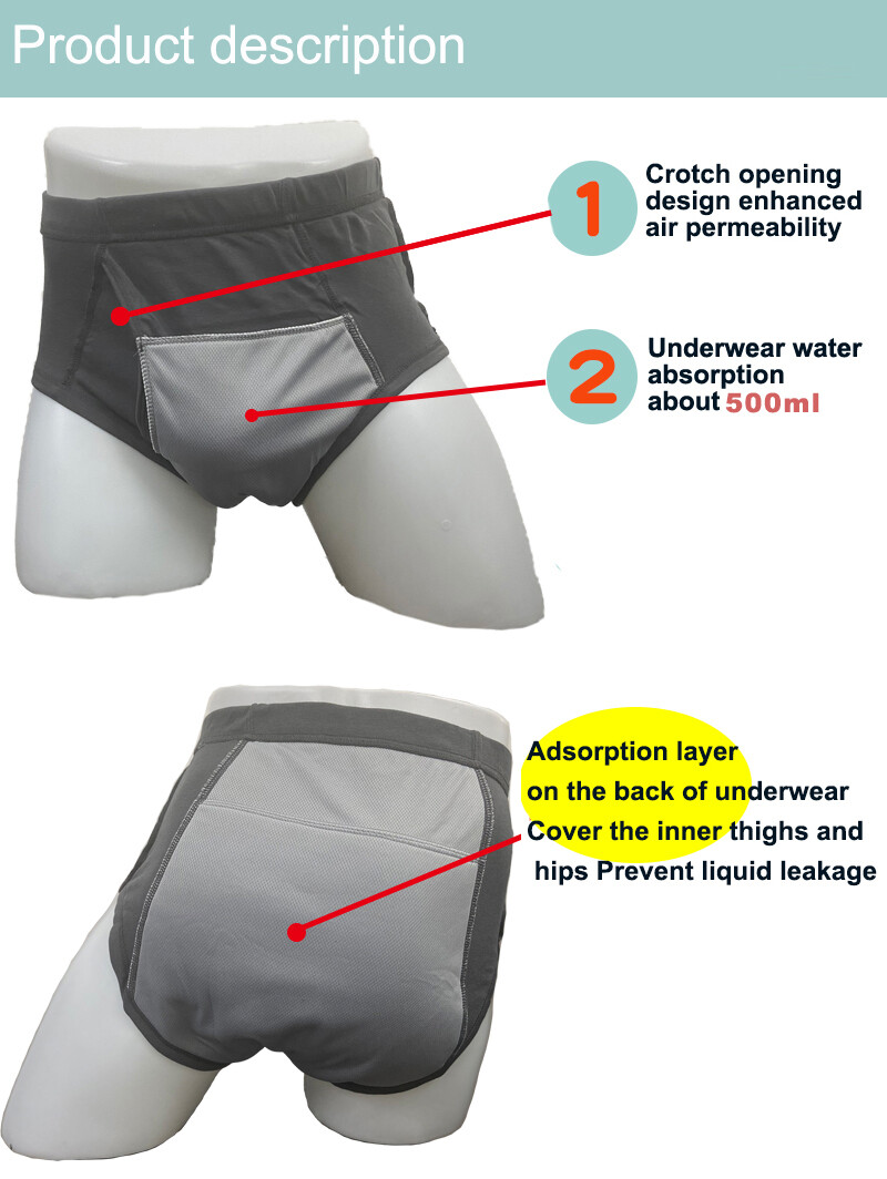 Mens Washable Incontinence Shorts Reusable Pant Diapers for Adults prostate