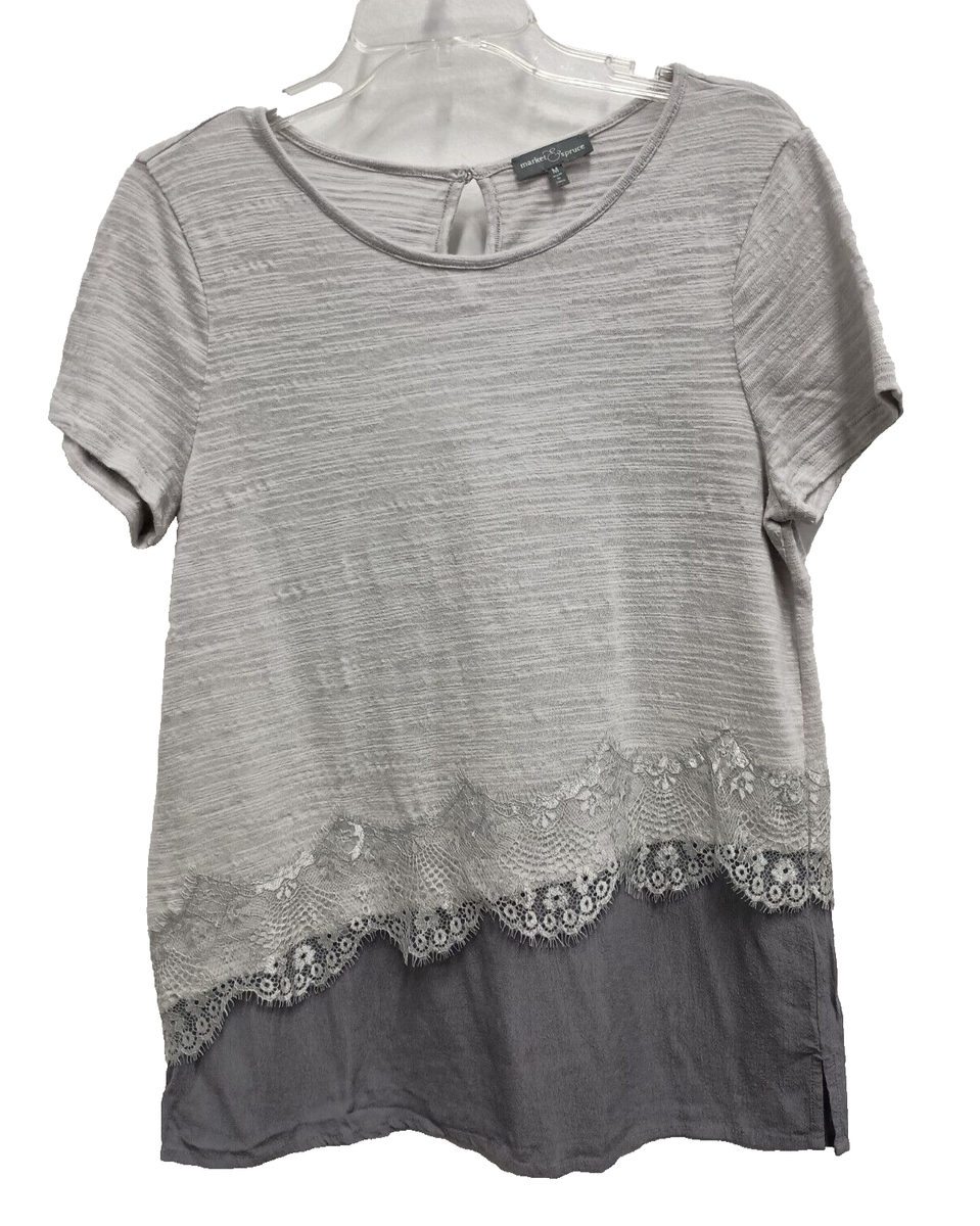 Market Spruce Stitch Fix Womens Top Medium Gray Lace Hem Slub