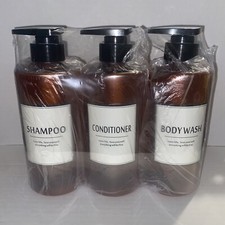 Shower Bottles, Pump, 16Oz Empty Refillable 3Pc 500Ml Plastic Amber New Sealed
