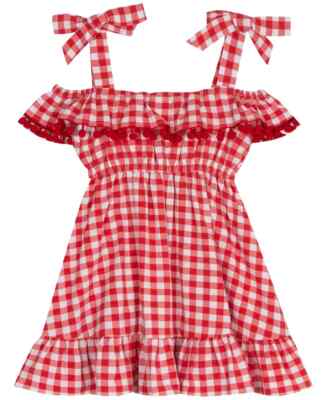 Rare Editions Toddler Girls Gingham Ruffle Dress Off the Shoulder Red PICK SIZE