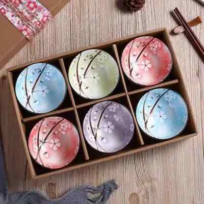 6x Keramik Japanisch Chinesisch Reis/Suppe/Eis Dessert Schüssel Muster Geschenkset GB