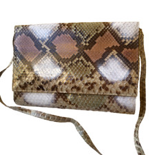Genuine Snakeskin Purse Clutch with Removable Strap Vintage 70's Fold Flap