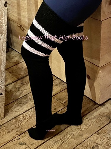 Long Loose Thigh High Slouch Socks 30 Colors Solid Stripe Cable Knit Leg Warmers - Picture 22 of 159