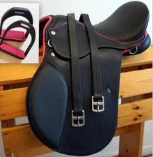 13 14" 15" BLACK Pink EngLish SaddLe HuNt JuMp All PurPoSe Lthrs 36/48" Irons 4"