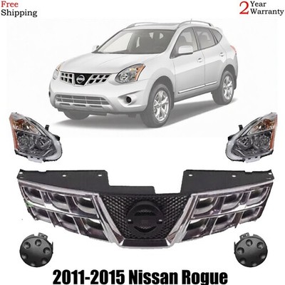 Front Grille Assembly & Headlight Assembly Kit For 2011-2015 Nissan Rogue