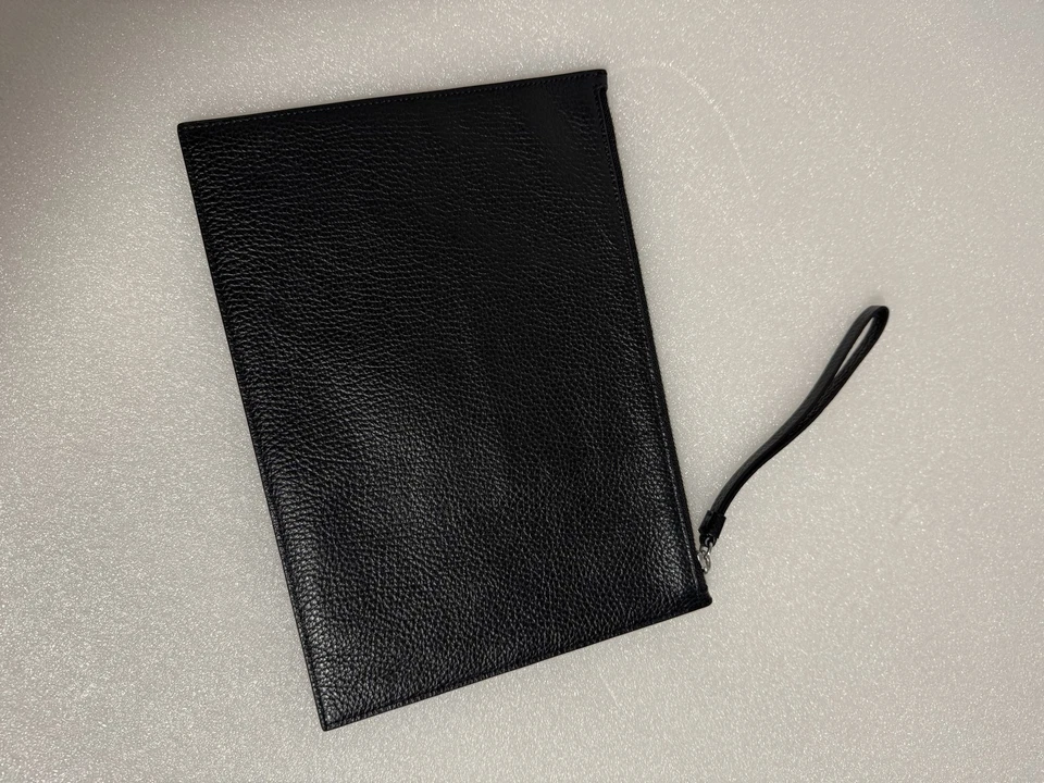 Kenzo Pouch Bag Leather Clutch Wristlet Zip Case Travel Unisex Embossed Black - Image 4 of 4