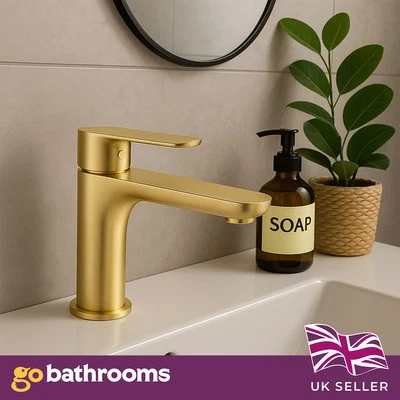 GO BATHROOMS Gold Bathroom Sink Tap Single Basin Mono Lever Handle Includes Click Waste