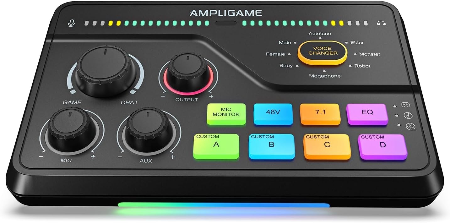 Fifine AmpliGame SC8 RGB gaming audio interface XLR voice 7.1ch USB-C for PC PS4