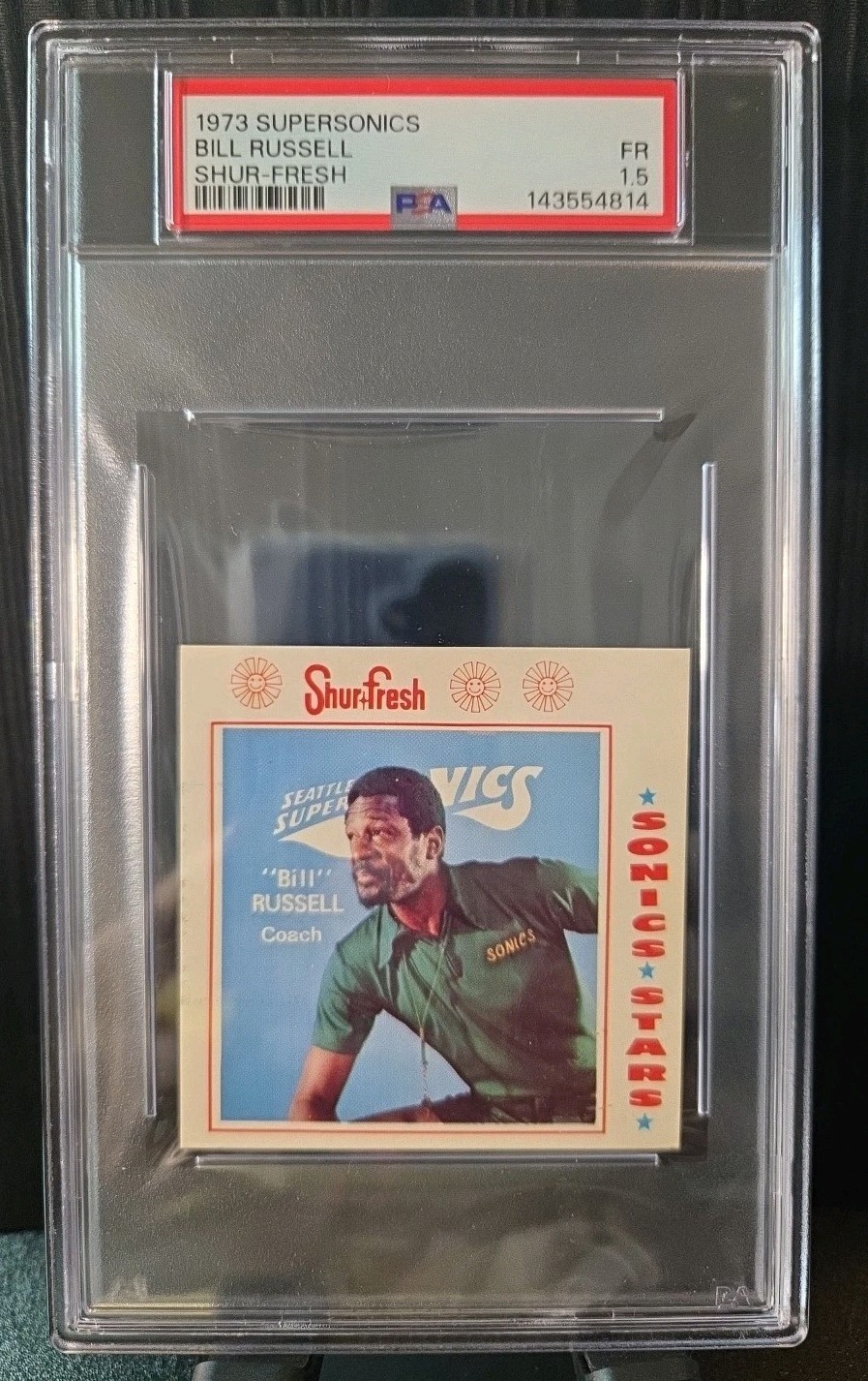 Bill Russell 1973 Shur-Fresh Trading Card - Seattle Supersonics Coach- PSA 1.5
