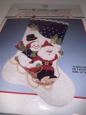New Vtg 1991 Bucilla Felt Christmas Stocking Kit Sleigh Ride 82727 Santa Snowman
