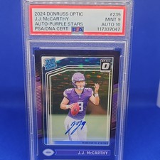 🔥2024 Optic FOTL JJ McCarthy Auto-Purple Stars. ON Card 02/42 🔥PSA 9/ Auto10🔥