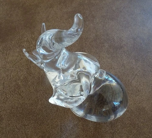 Steuben Leaded Glass Signed "Trumpeting Elephant" Figurine  Excellent Condition