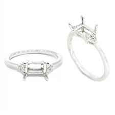7x5mm Emerald Cut Semi Mount Ring 925 Sterling Silver Side Stone Wedding Ring