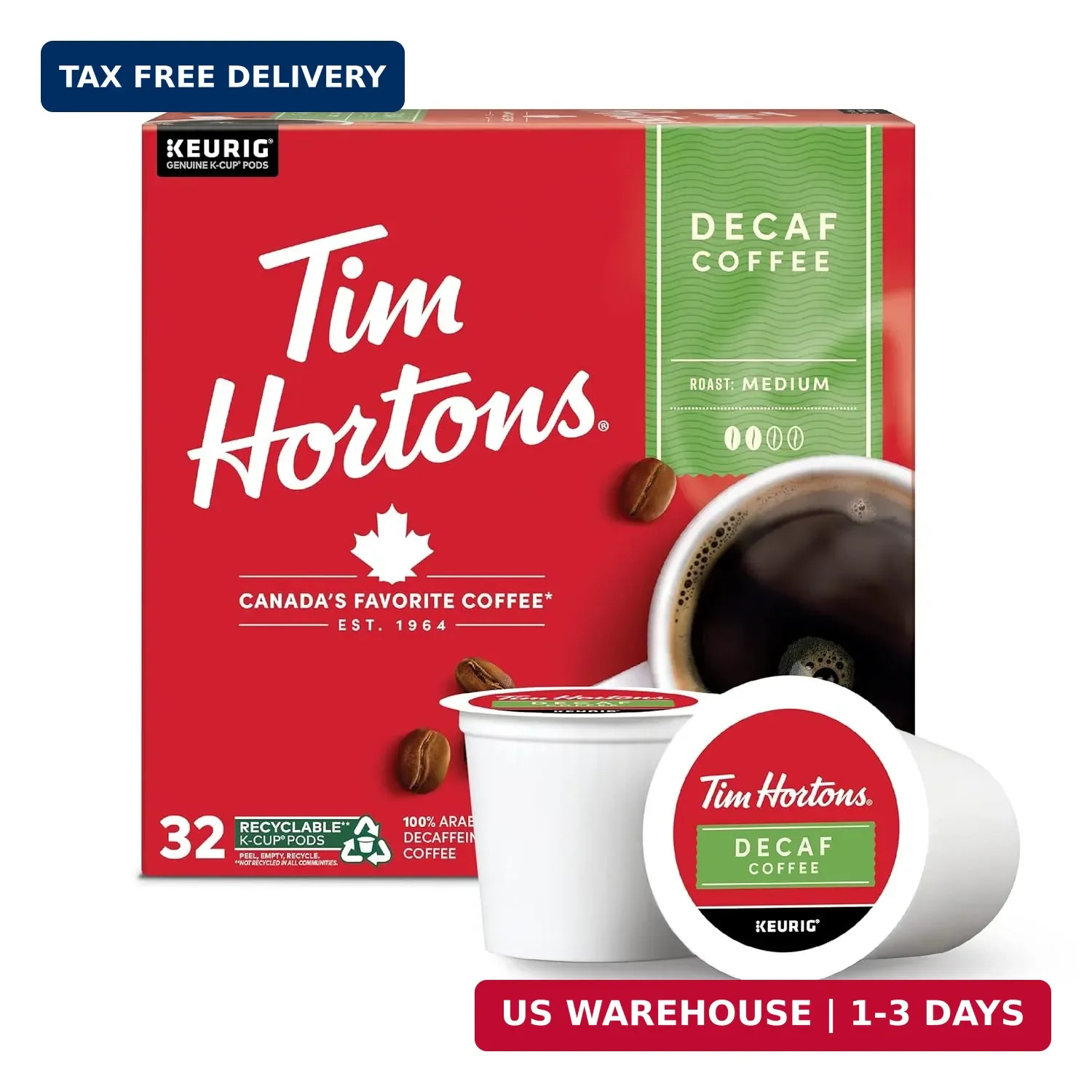 Tim Hortons Decaf Medium Roast Coffee Single-Serve K-Cup Pod