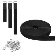 Cable Ties 393.7-Inch Hook and Loop Reusable Cord Ties with 50 Metal Buckles