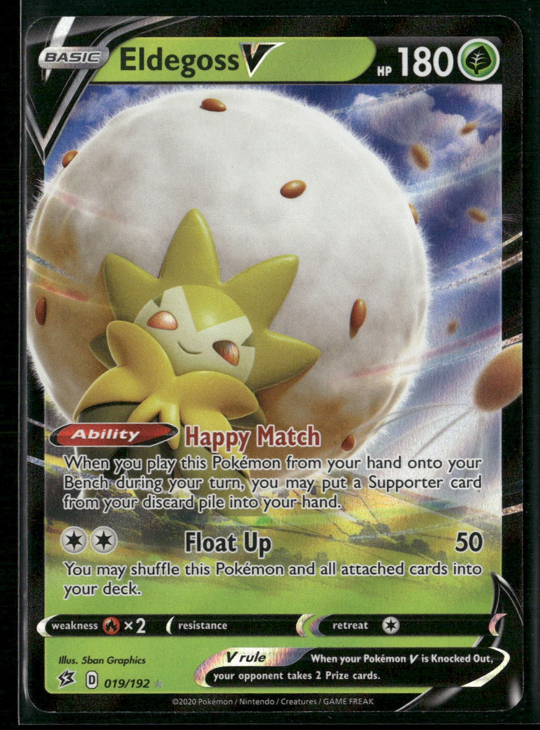 Eldegoss V 019/192 Holo V Rare Rebel Clash Pokemon Near Mint