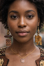 African Bone Elephant Earrings Asymmetrical Tribal Boho Statement