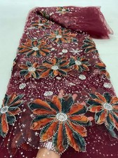 YQOINFKS Bridal Dress Embroidery Tulle Lace Beaded Net Fabric Women Luxury 5Yard