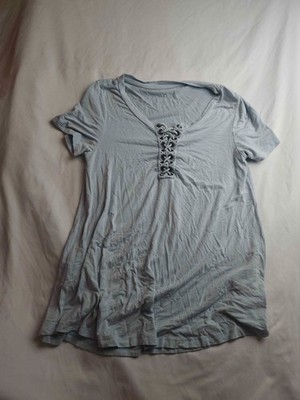 American Eagle Soft & Sexy Top Womens S Blue Lace Up Boho Chic Summer Lagenlook