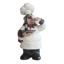 14.25" Chef Serving  Drinking Wine Figurine Statue Decor