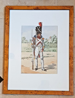 Aquarelle XIX sign Henri Boisselier répert uniforme grenadier Napoléon militaria