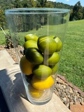 Clear Glass 12.5" Tall Vase w 6 Lemons 10 Limes 7" Top Diameter