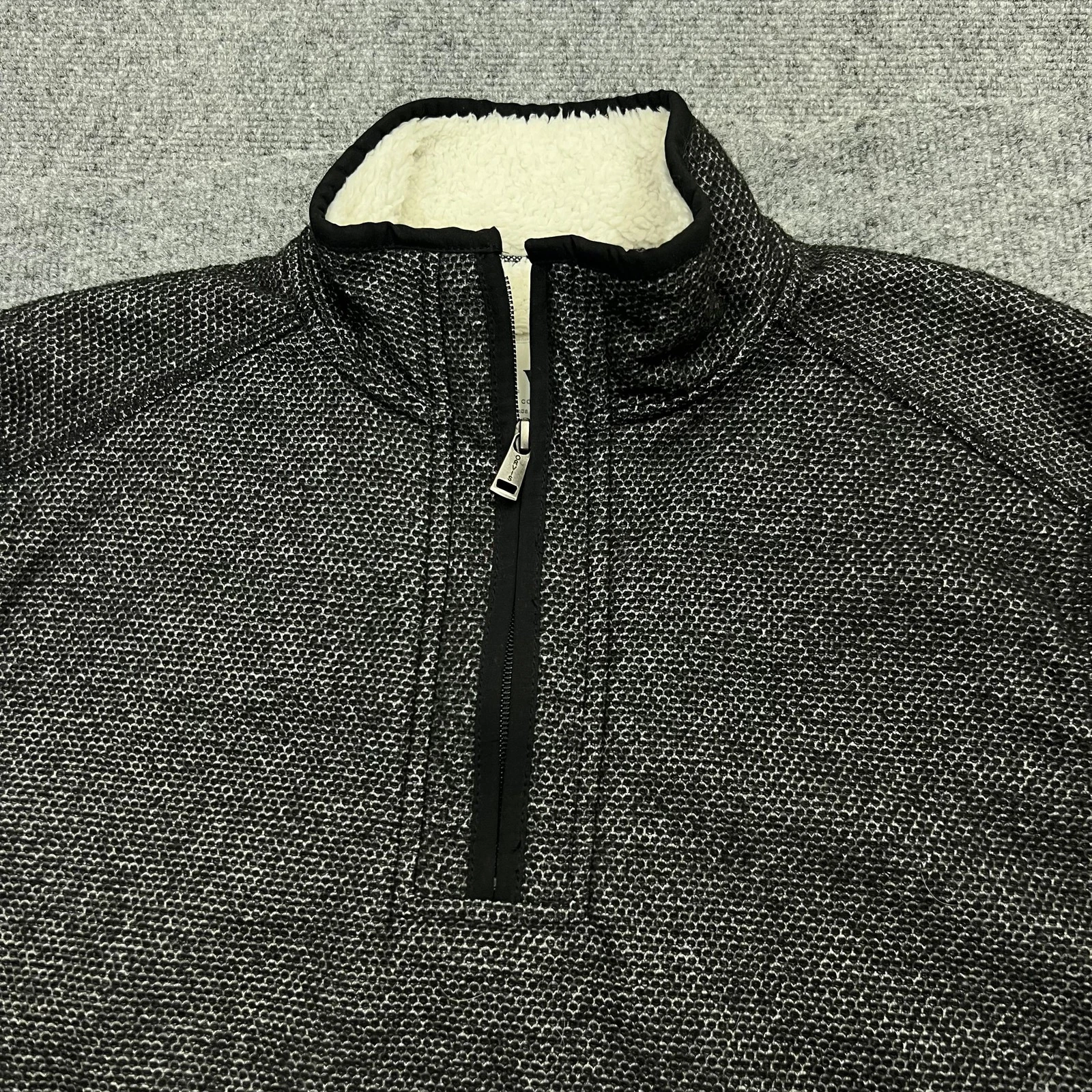 Orvis Pullover Mens Medium Gray Sherpa Fleece Lined Quarter Zip Warm Jacket