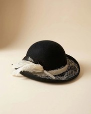 Vintage Michael Howard Black Wool Boho Hat 1960s Mod Bowler Hat Feather