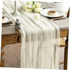  Gauze Table Runner 120 Inch 10FT, Seasonal Sheer Kitchen 59" x 120" Beige