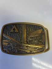 Vtg 1981 Weyerhaeuser Solid Brass Belt Buckle BTS Made in USA Logging Sawmill