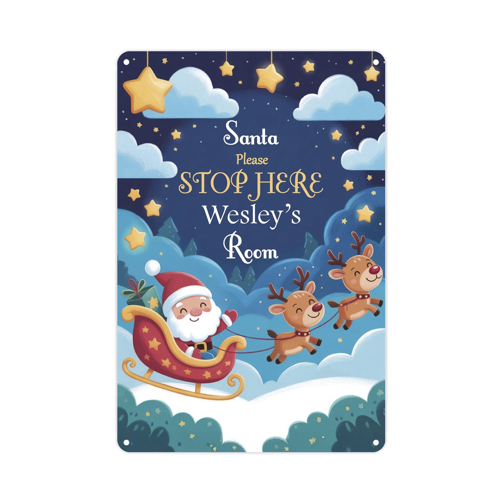 Personalised Santa Stop Here Sign - Cartoon Children's Xmas Wall Decoration Gift