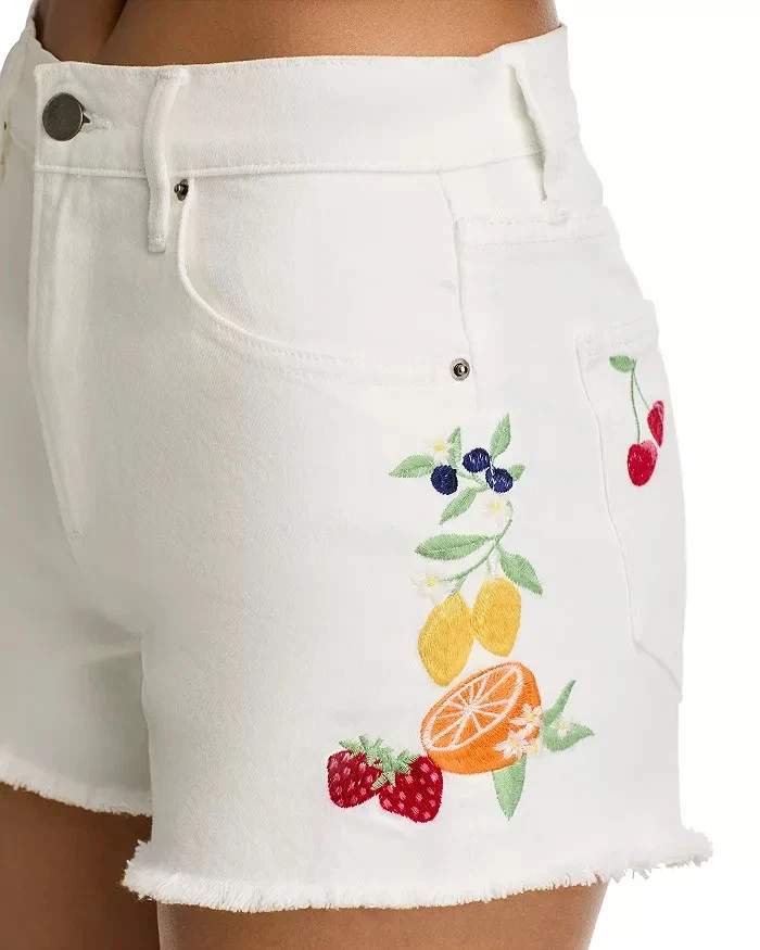 Pantalones cortos de mezclilla bordados Aqua Fruit talla 26 manchados Foto 3 de 4