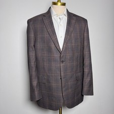 Jos. A. Bank Reserve Blazer Mens 46R Brown Blue Plaid Silk Wool Tailored Fit