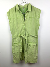 Young Fabulous & Broke YFB Green Cotton Button Down Shirt Dress Safari Cargo M