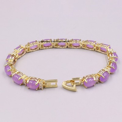 Gold-Plated Alloy 6mm Oval Purple Jade Bracelet Women's Bracelet 7.28inch