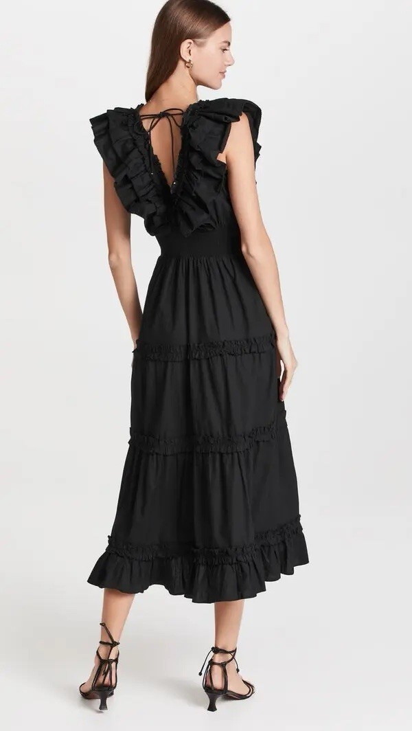 Love The Label Women's Poplin V-Neck Ruffled Tier Maxi Dress Size L