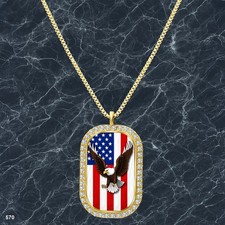 Amazing USA American Flag Pendant Necklace Picture Design Timeless Gold Tone Pre