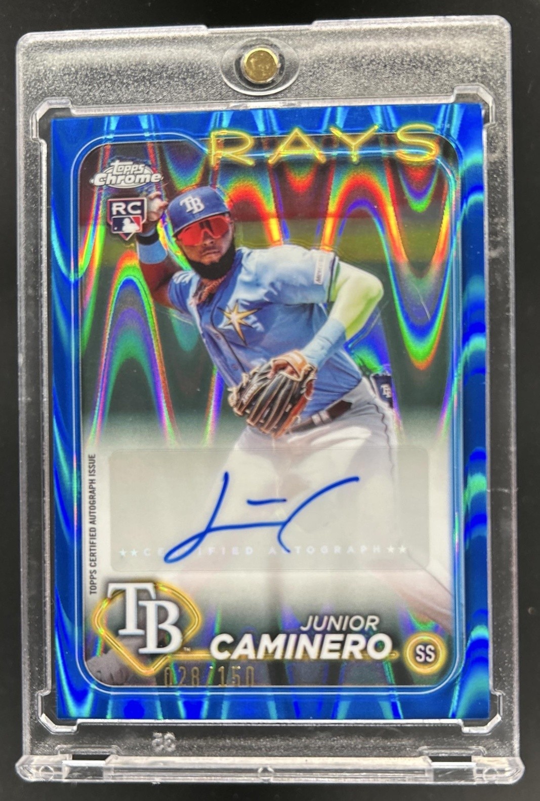 2024 Topps Chrome Update Junior Caminero Auto RC Blue RayWave Refractor #/150
