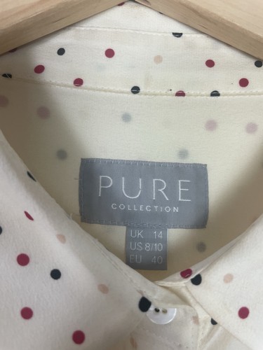 Camicia Blusa Pure Collection 100% Seta Taupe Crema Motivo Maculato - Tg 14 - Foto 3 di 9