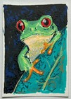 ACEO Original Art Frog tree frog on leaf  by Jill/ Tulip and Topaz — photo 2