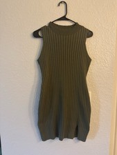 SHEIN Green Bodycon Ribbed Knit Mock Neck Sleeveless Dress L Short